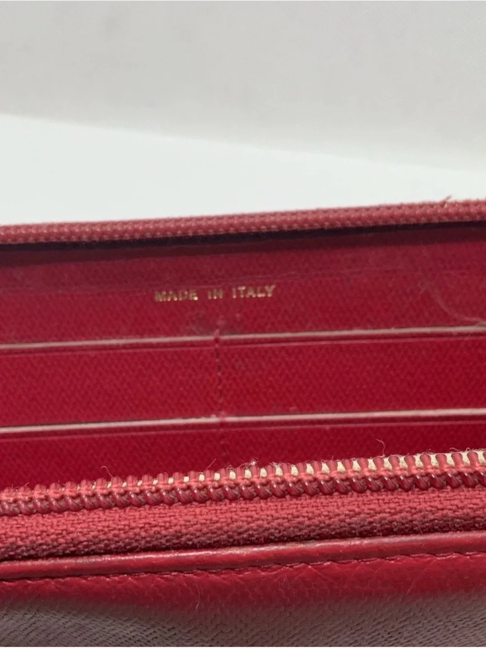 CHANEL Red Leather Zip Wallet with Gold CC Logo